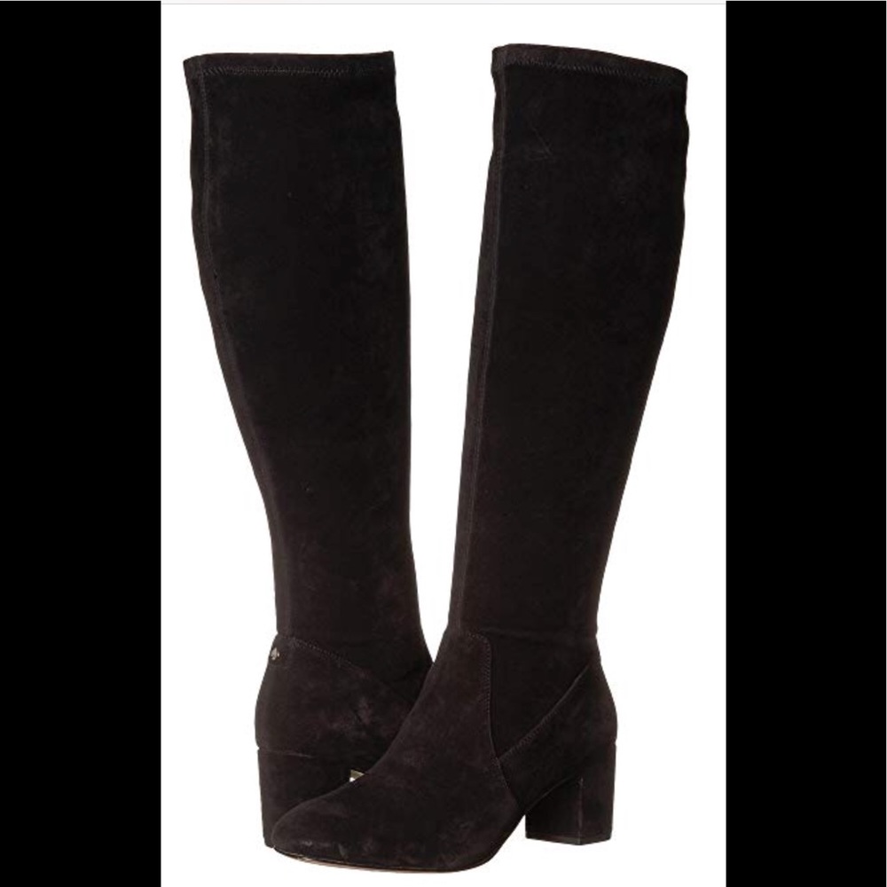Black suede boots.